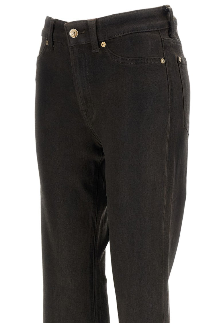 7 For All Mankind Brown Coated Stretch Denim Leggy Flared Jeans