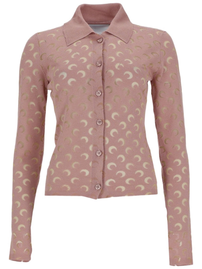 Marine Serre Pink Crescent Moon Viscose-Blend Cardigan