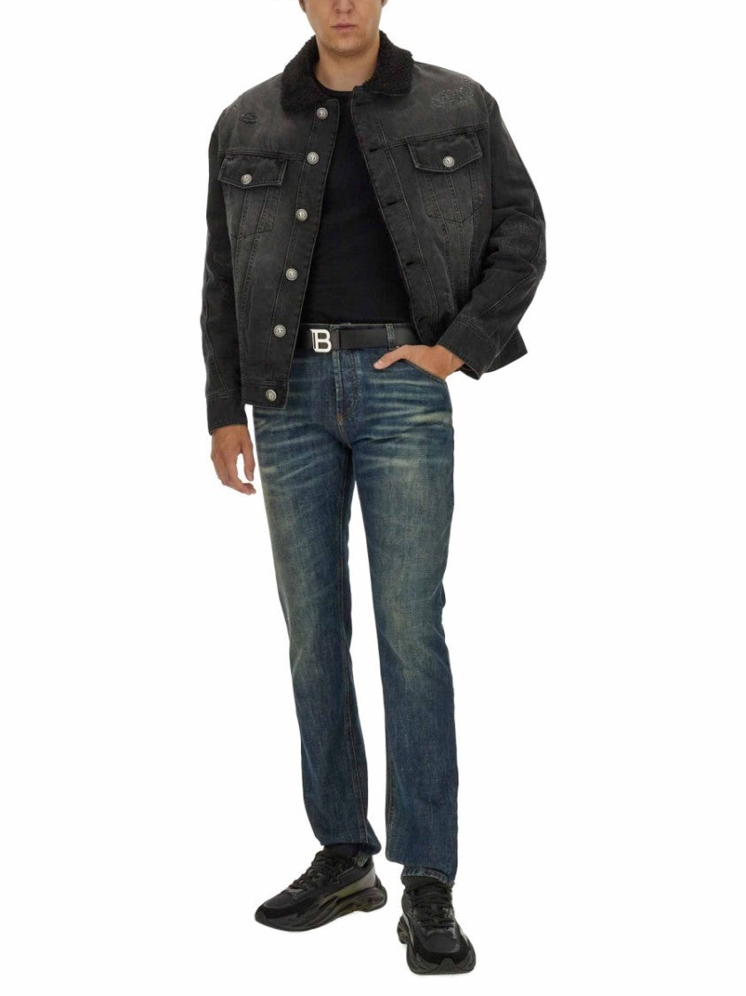 Balmain Distressed Black Denim Jacket