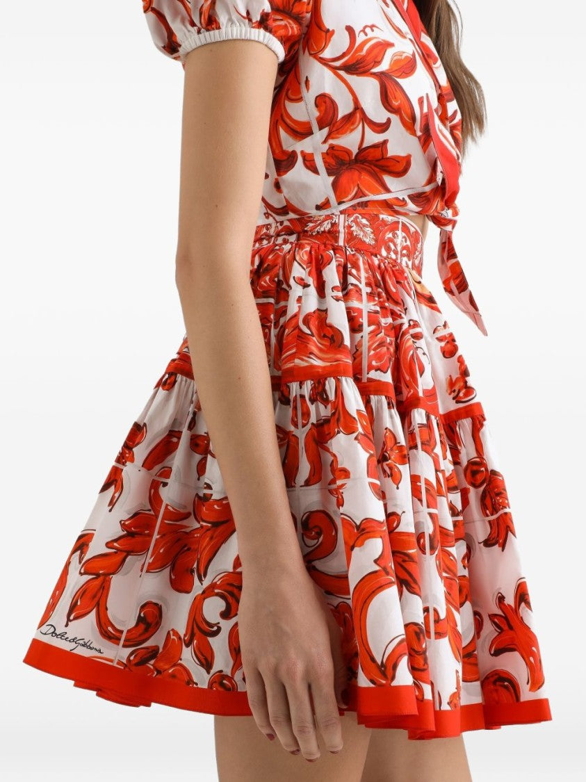 Dolce & Gabbana Multicolor Majolica-Print Printed Poplin Mini Skirt