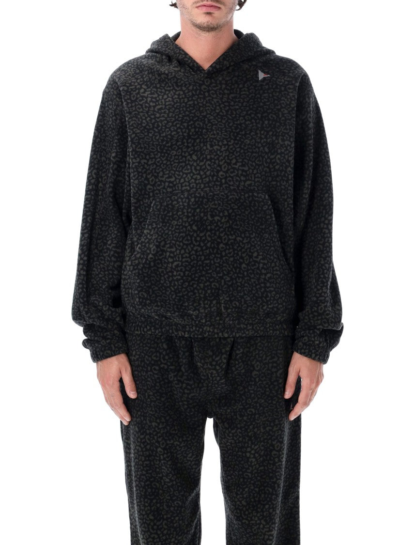 Roa Drowi Micro-Leopard Polar Fleece Boxy Hooded Sweatshirt