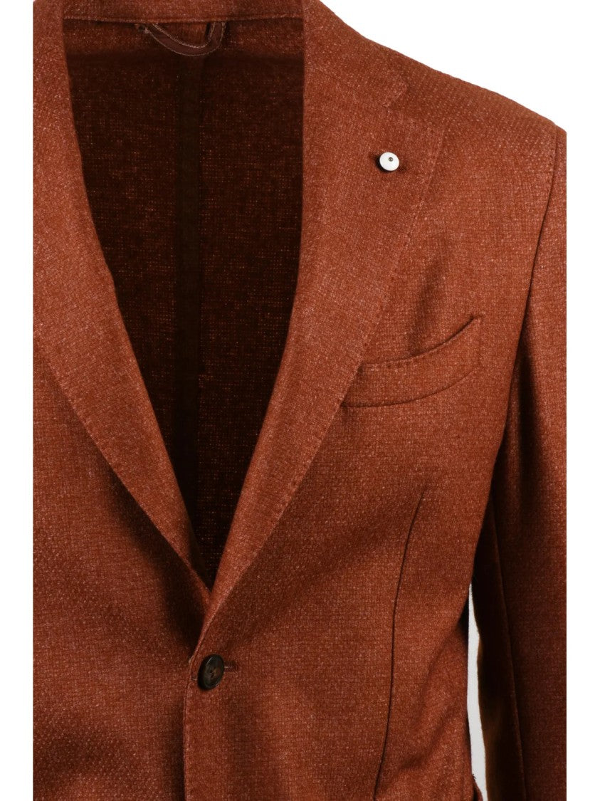 L.B.M. 1911 Rounded Brown Jacket With Button Closure And Textured Finish