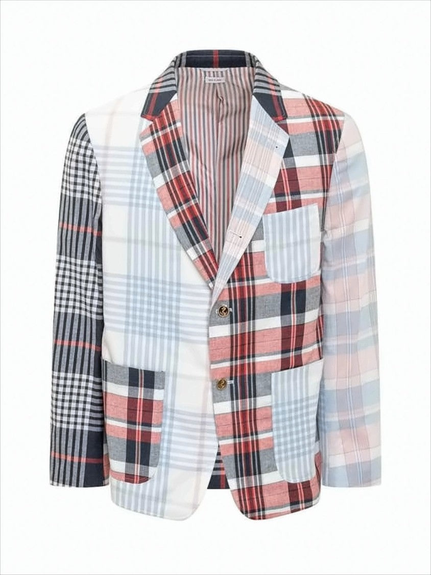 Thom Browne Patchwork Cotton Suit Jacket With Notched Lapel And Multi-Pocket Design