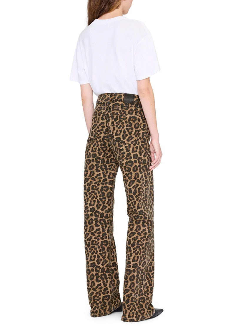 Anine Bing Leopard Print Straight-Leg Trousers With Five-Pocket Design