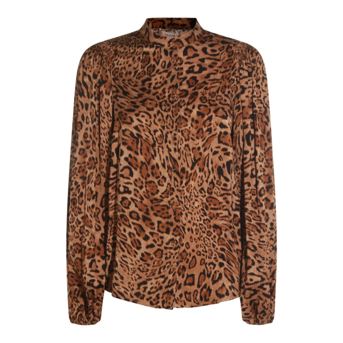 Twin-Set Leopard Print Button-Up Shirt With High Collar