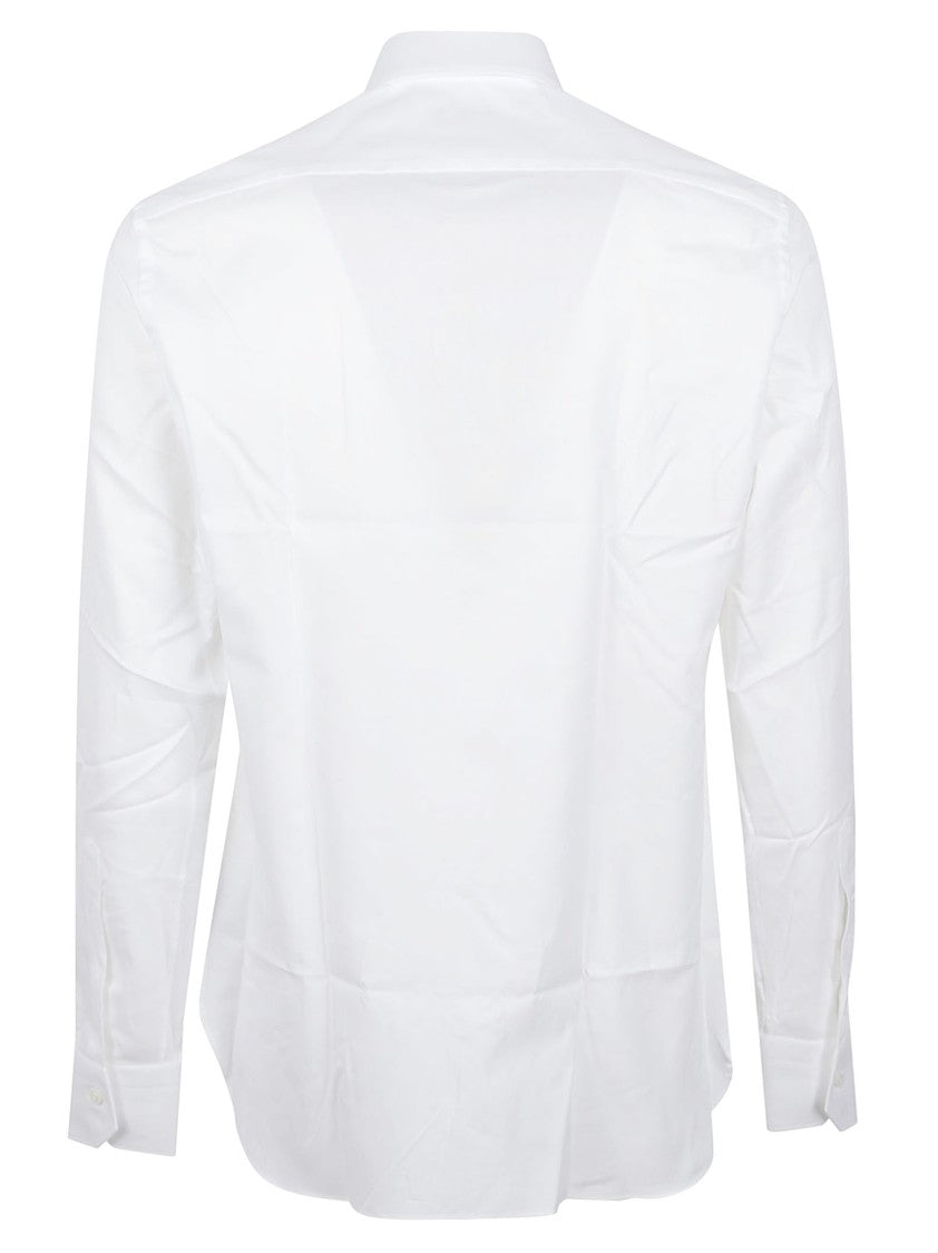 Zegna Tailored White Cotton Formal Shirt With Button-Down Front