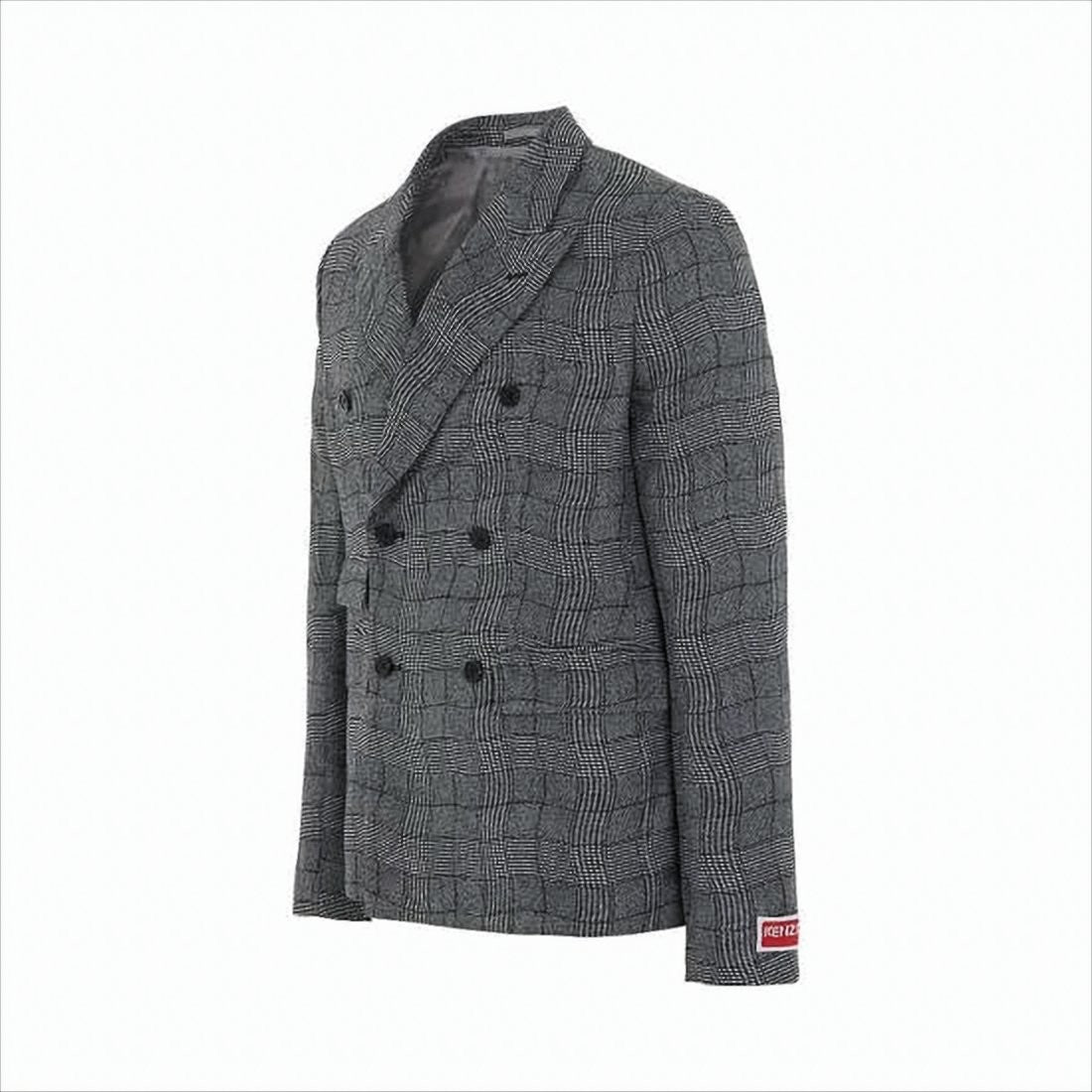Kenzo Double-Breasted Grey Checkered Suit Jacket
