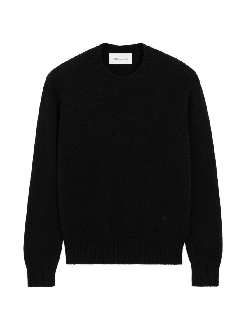 Ami Paris Relaxed Fit Black Sweater With Subtle Embroidered Heart Detail