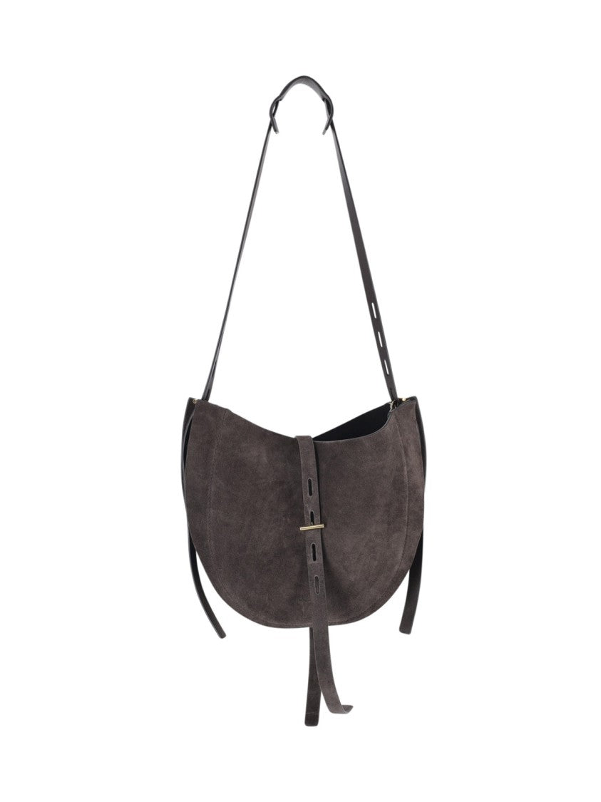 Minobossi Brown Lizzie Calfskin Suede Top-Handle Shoulder Bag
