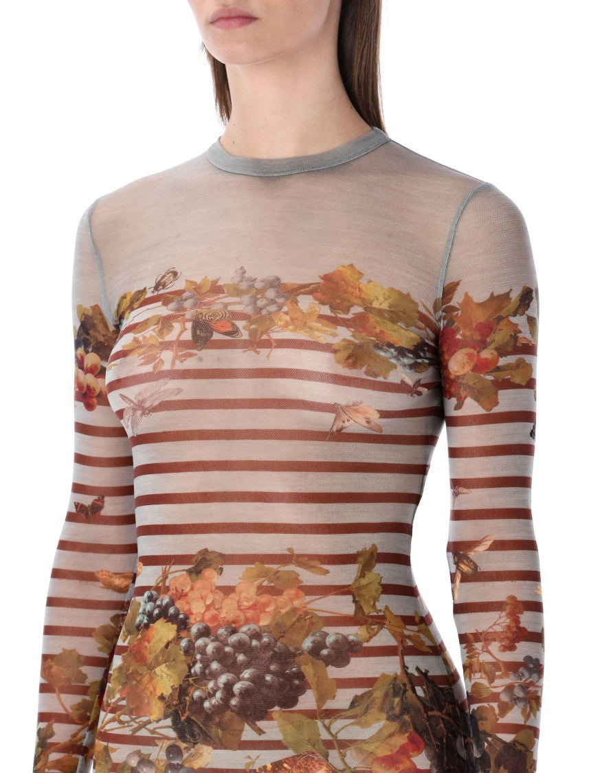 Jean Paul Gaultier Mesh Grape Mariniere Maxi Dress