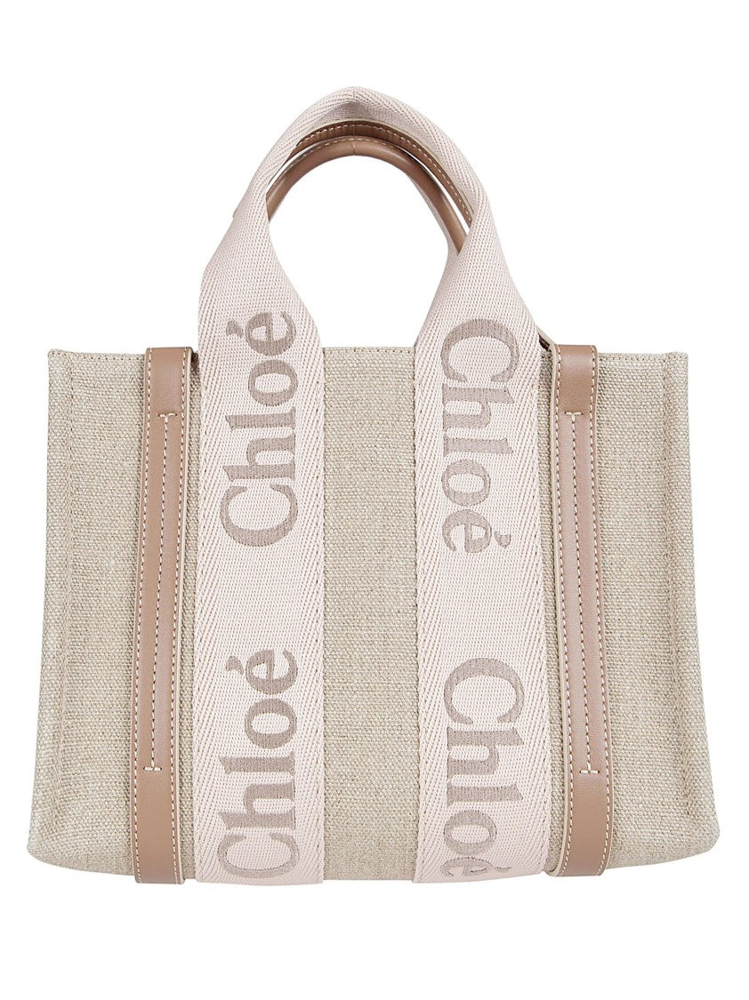 Chloé Textured Fabric Tote Bag With Leather Trim And Logo Accents