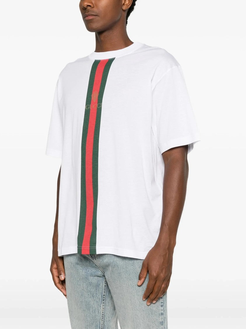 Gucci White Crewneck Vertical Stripe Cotton T-Shirt