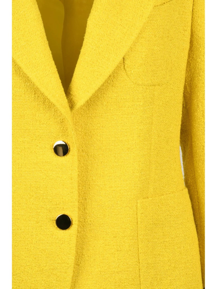 Tagliatore Yellow Textured Lined Linen-Blend Blazer