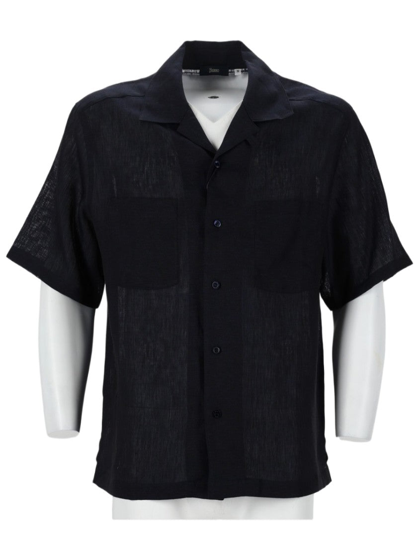 Herno Blue Short-Sleeved Linen Casual Shirt