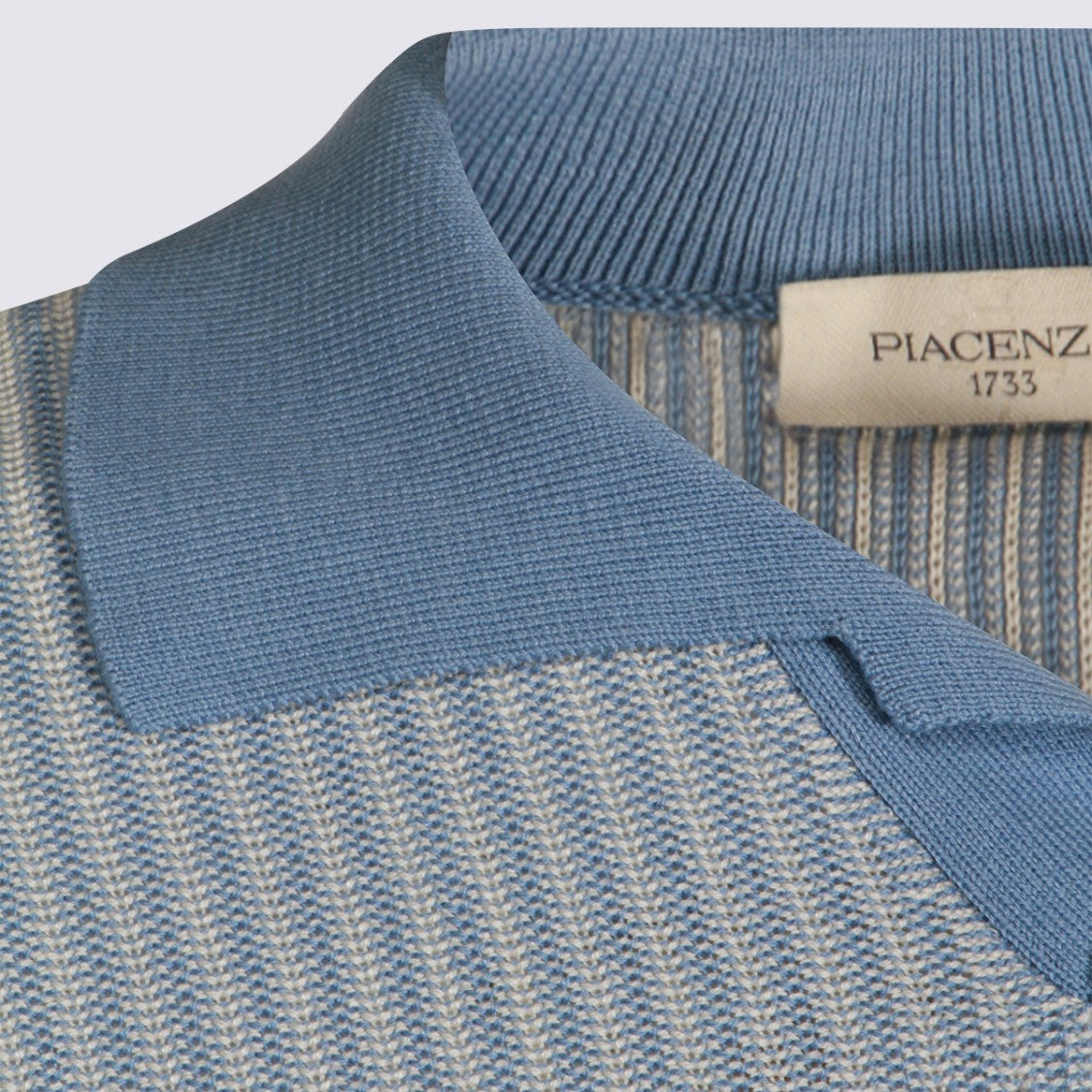 Piacenza Cashmere Fine Ribbed Polo Shirt In Light Blue