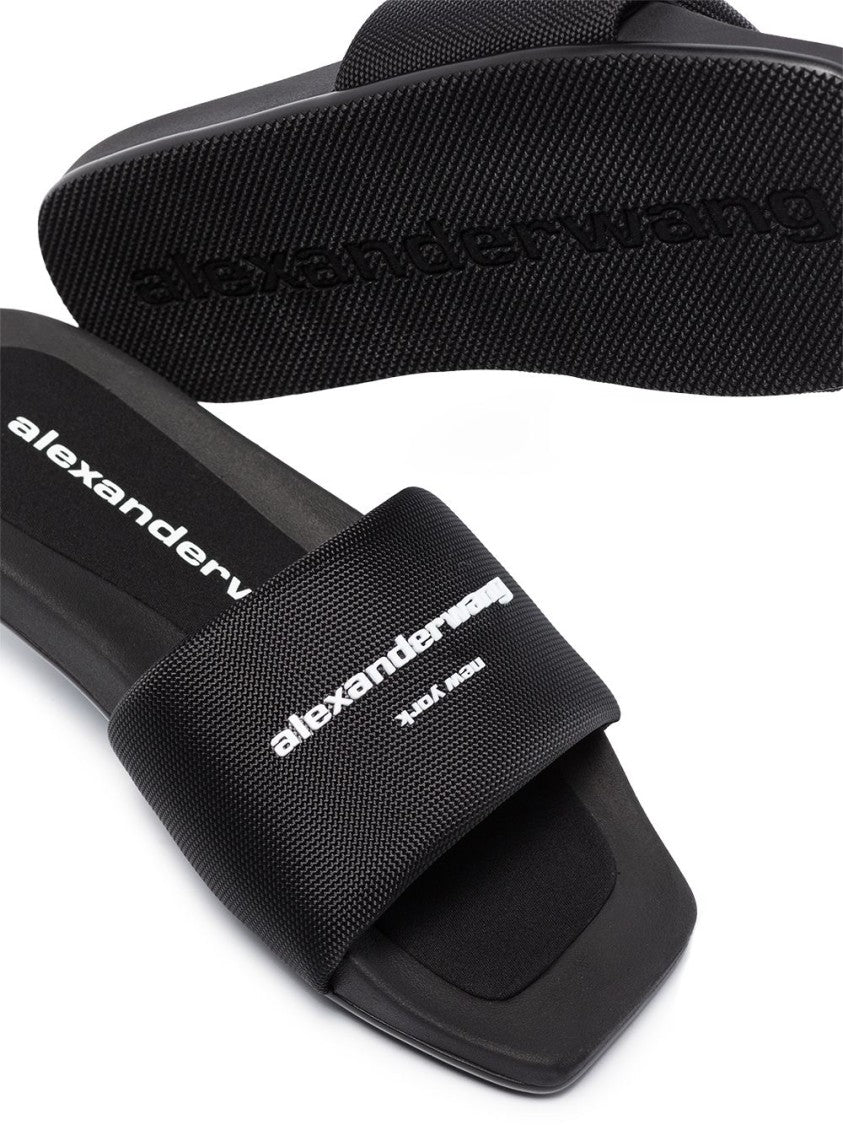 Alexander Wang Logo-Print Flat Slides