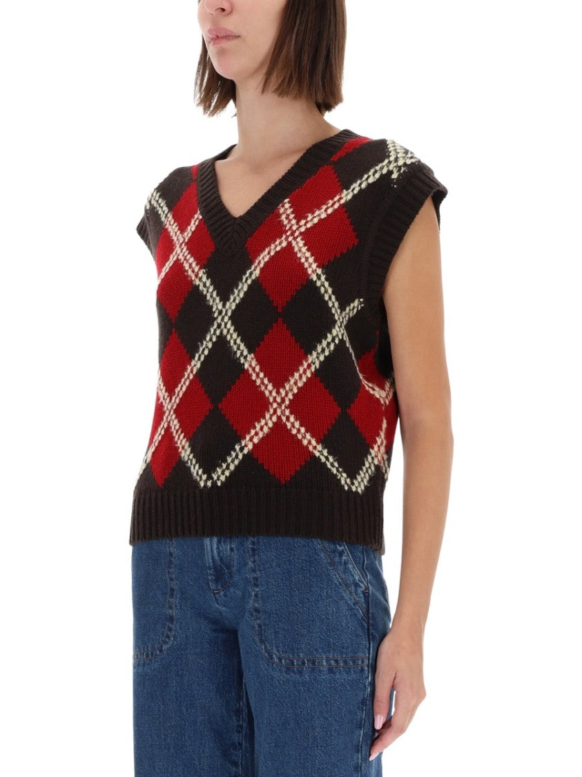 Guest In Residence Argyle Sleeveless V-Neck Vest
