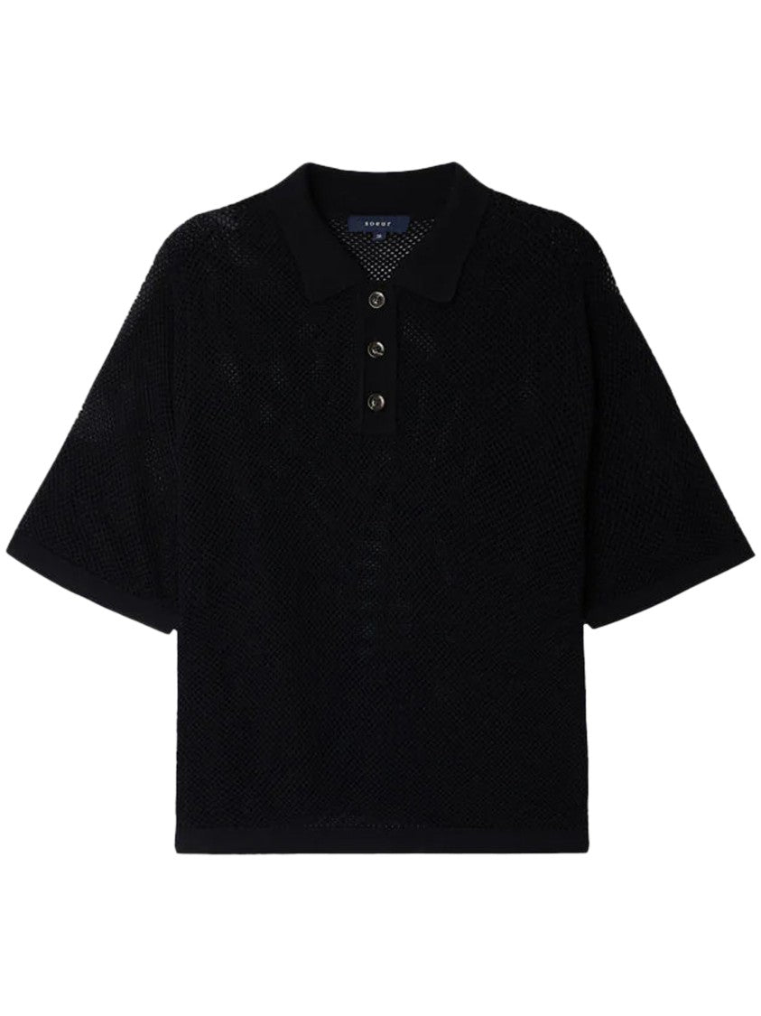 Soeur Textured Short-Sleeved Polo Shirt With Classic Collar