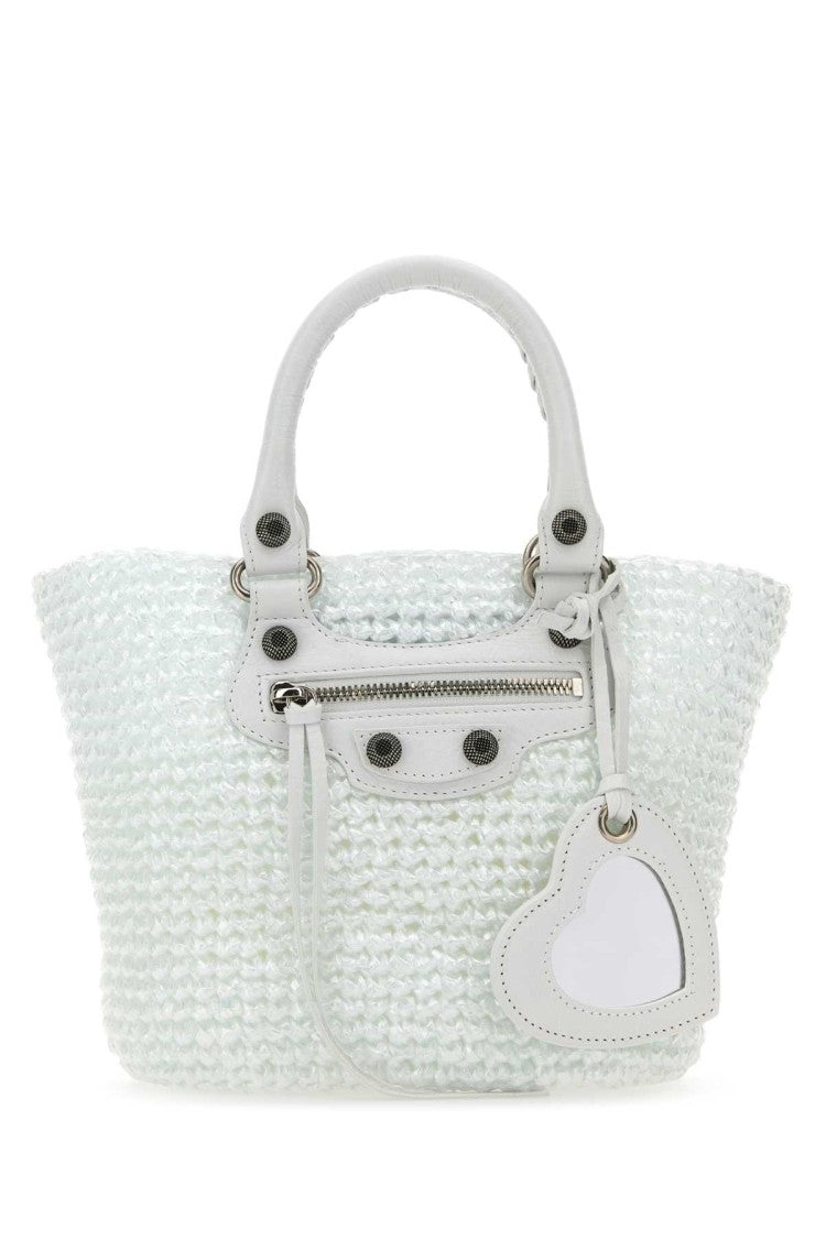 Balenciaga White Raffia Small Le Cagole Panier Handbag