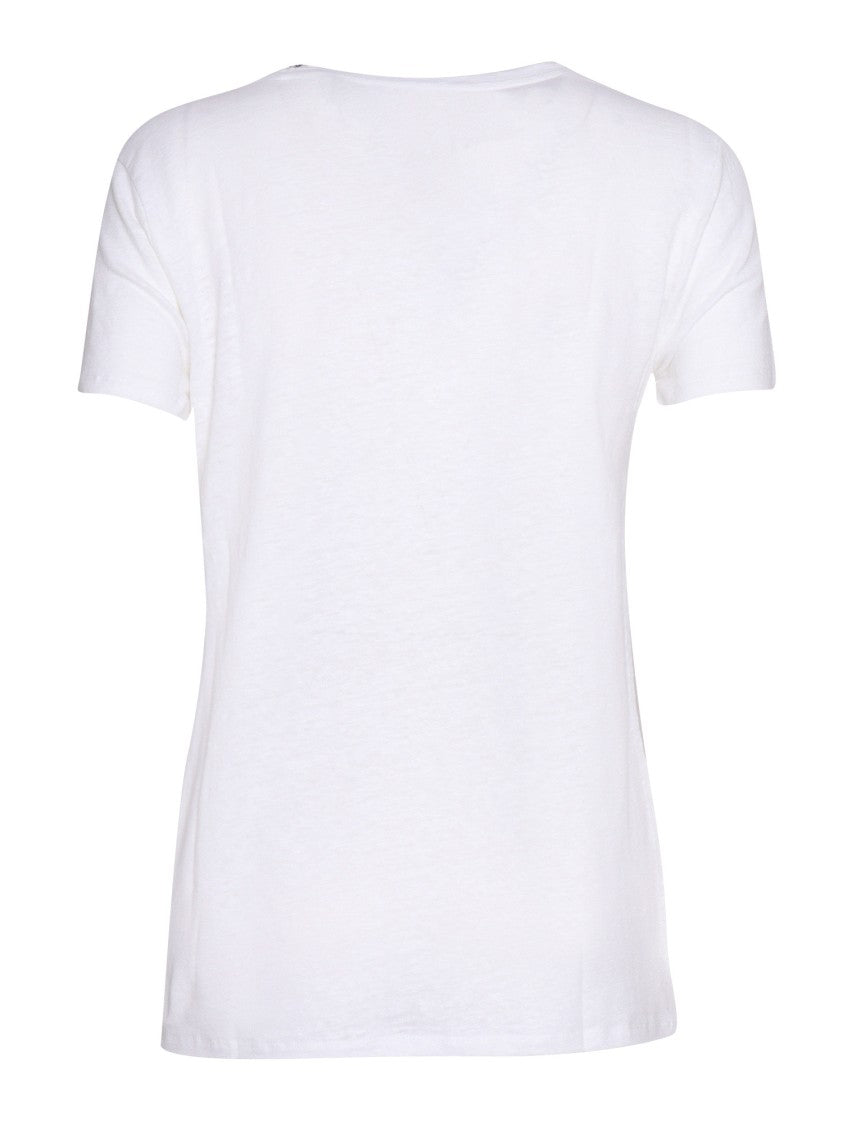 Filatures Du Lion White Round Neck Linen T-Shirt