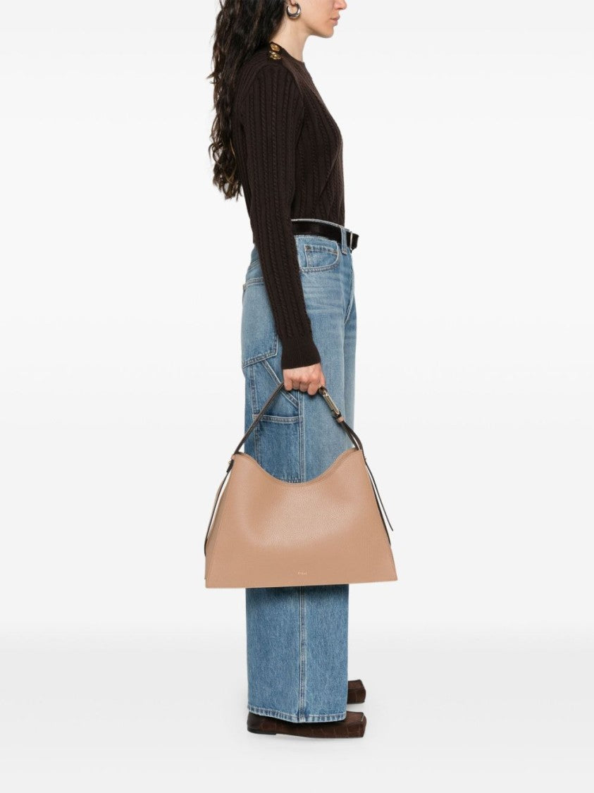 Furla Light Brown Textured Leather Shoulder Bag