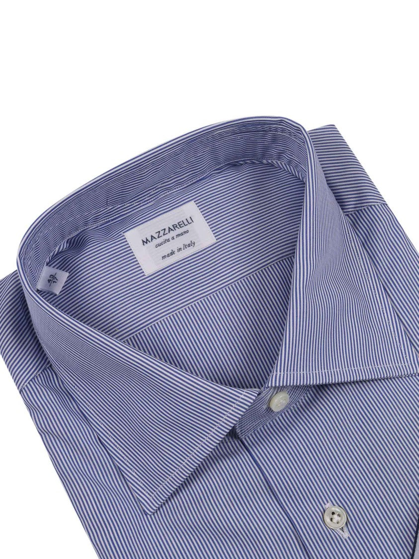 Mazzarelli Camicie Slim-Fit Light Blue And White Striped Poplin Cotton Shirt