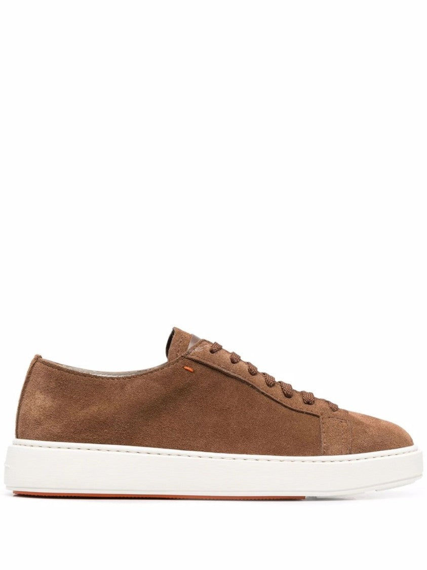 Santoni Brown Leather Casual Trainers With Rubber Sole