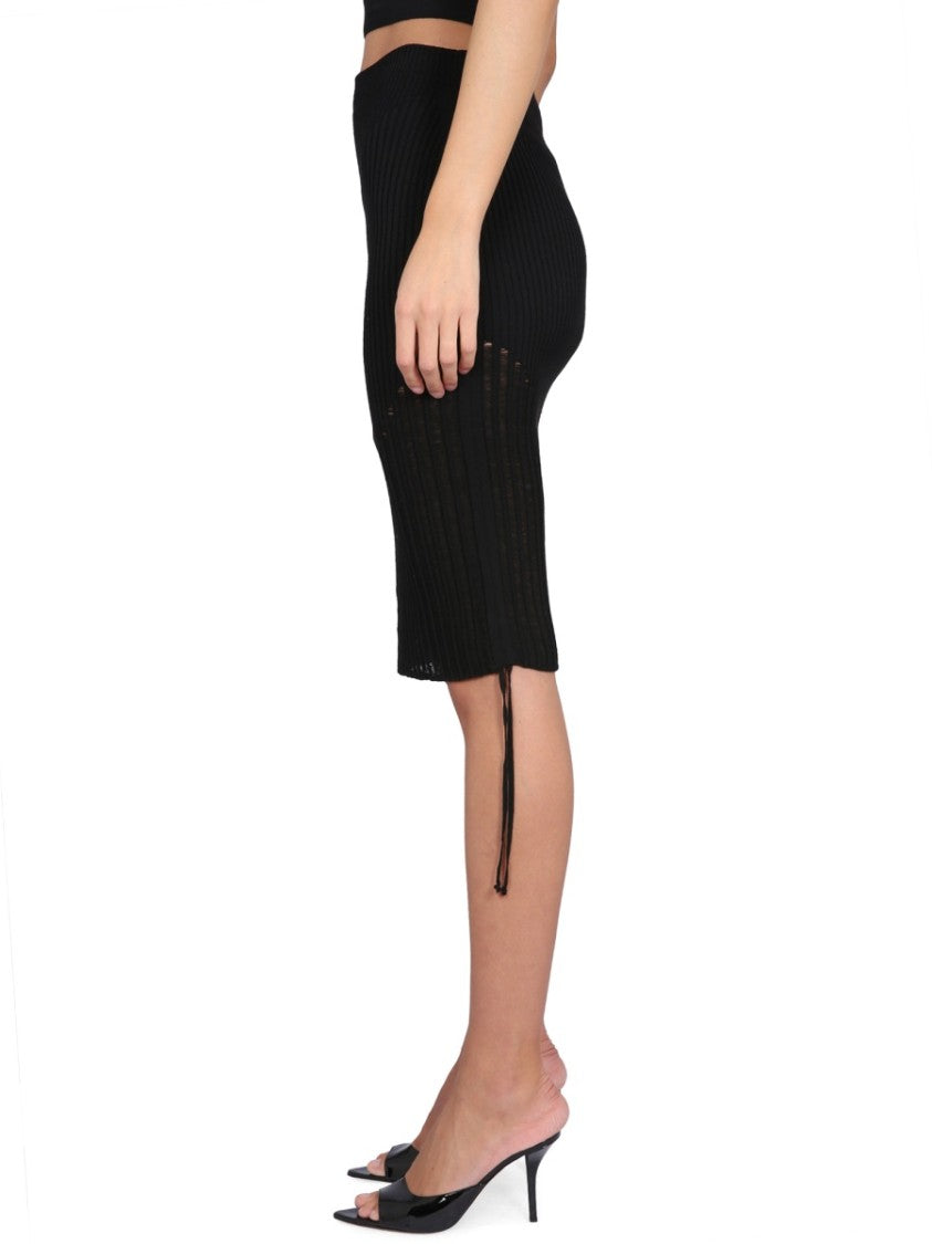 Andreâdamo Ribbed Black Midi Skirt