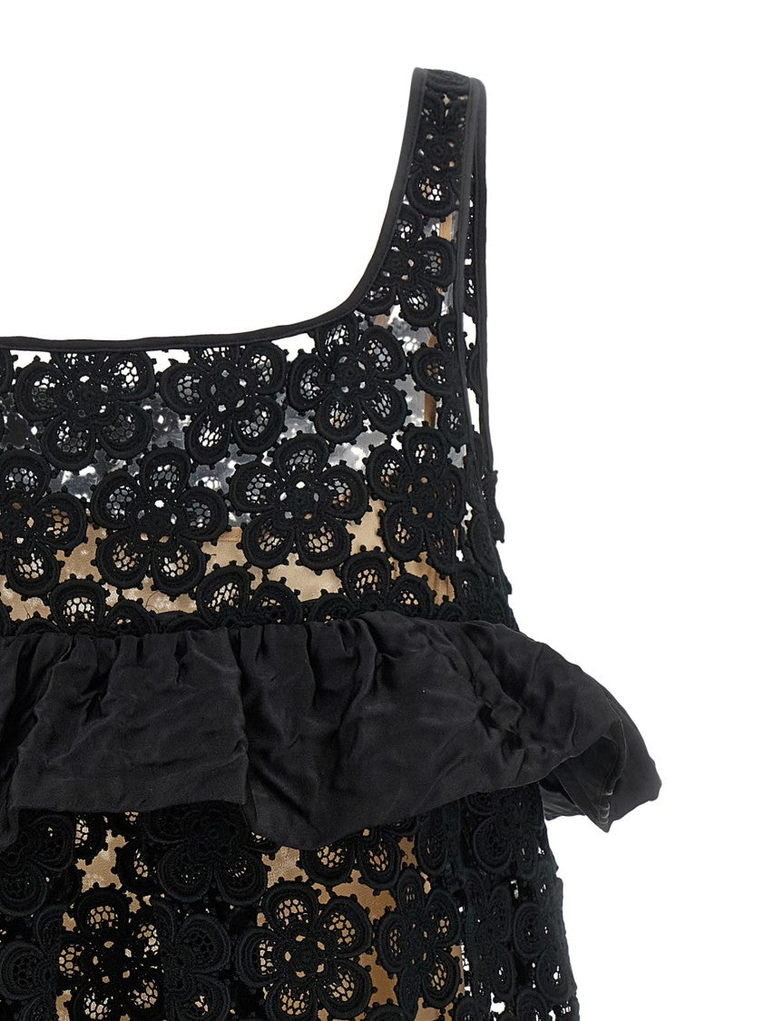 Miu Miu Floral Macramé Flared Mini Dress