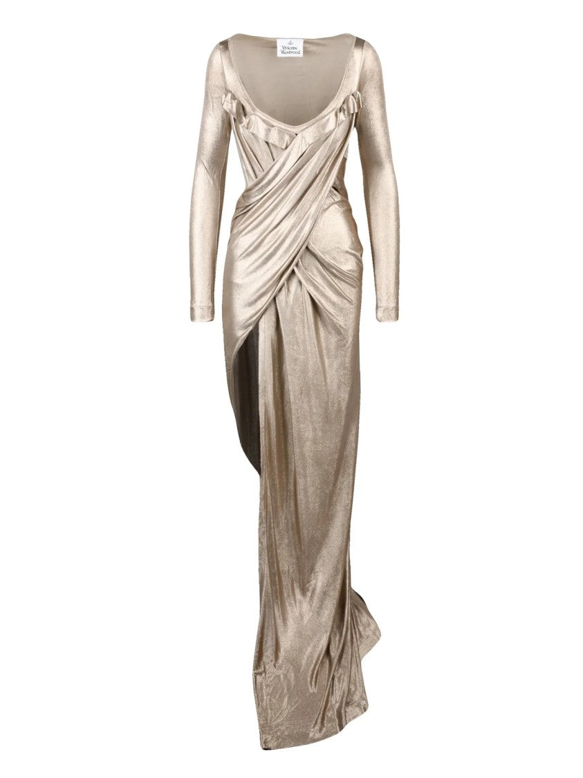 Vivienne Westwood Asymmetric Draped Long Lycra Lamé Dress