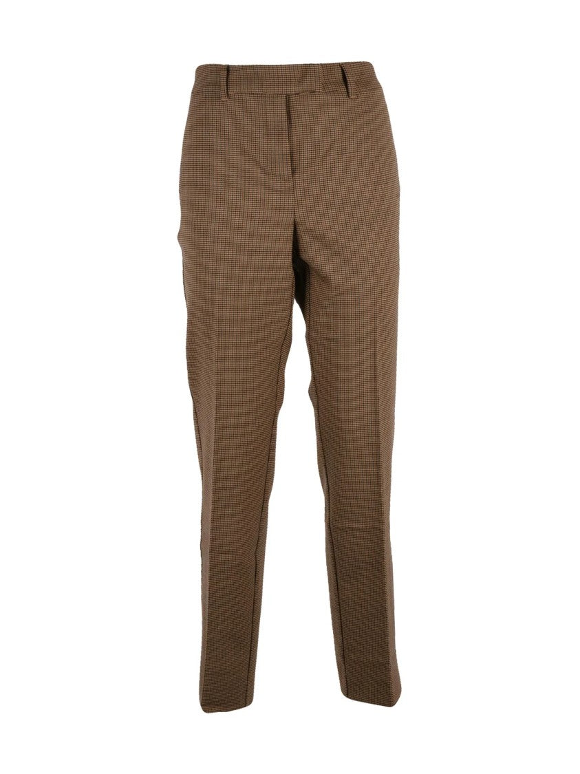 Marella Beige Checkered Virgin Wool-Blend Pants