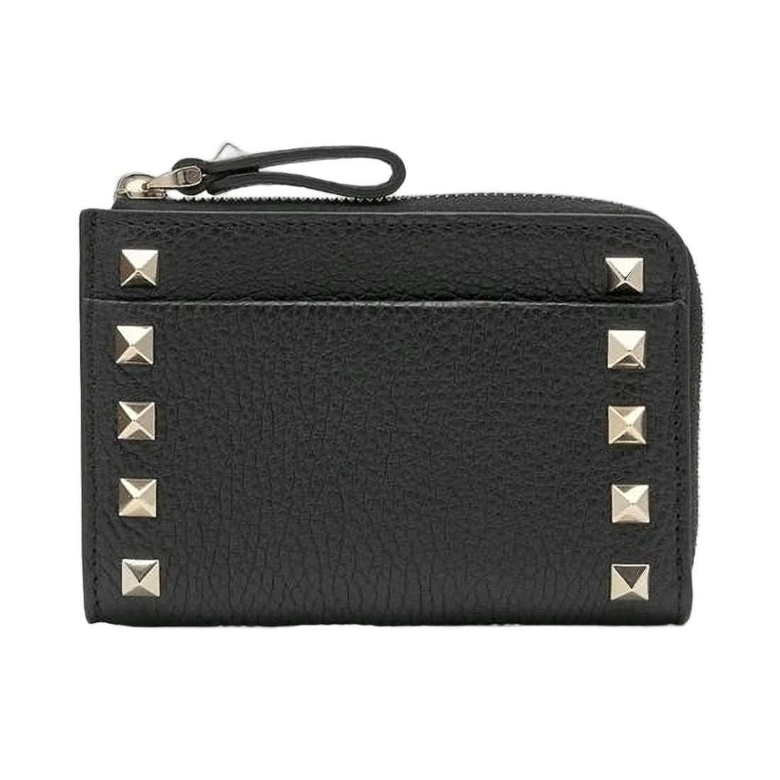 Valentino Textured Black Wallet With Pyramid Studs