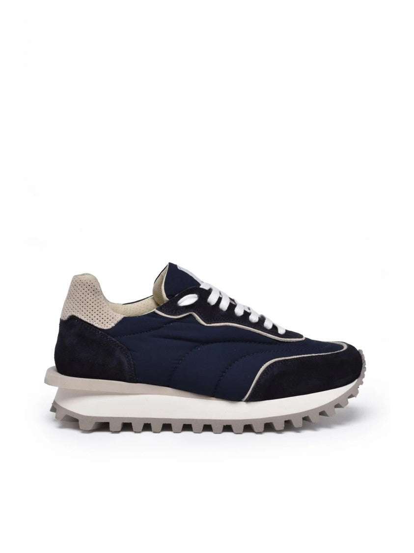 Eleventy Blue Suede Nylon Contrast Sneakers