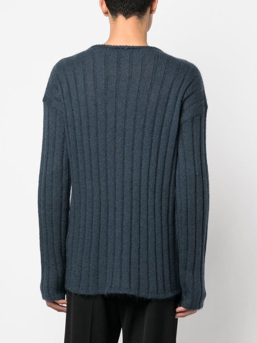 Giorgio Armani Black Ribbed Knit Wool Blend Sweater