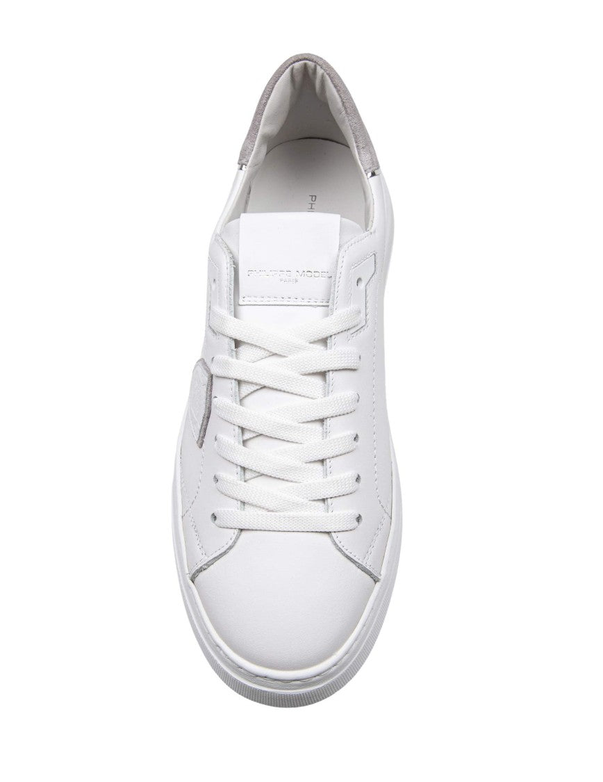 Philippe Model White/Grey Leather Temple Low Sneakers