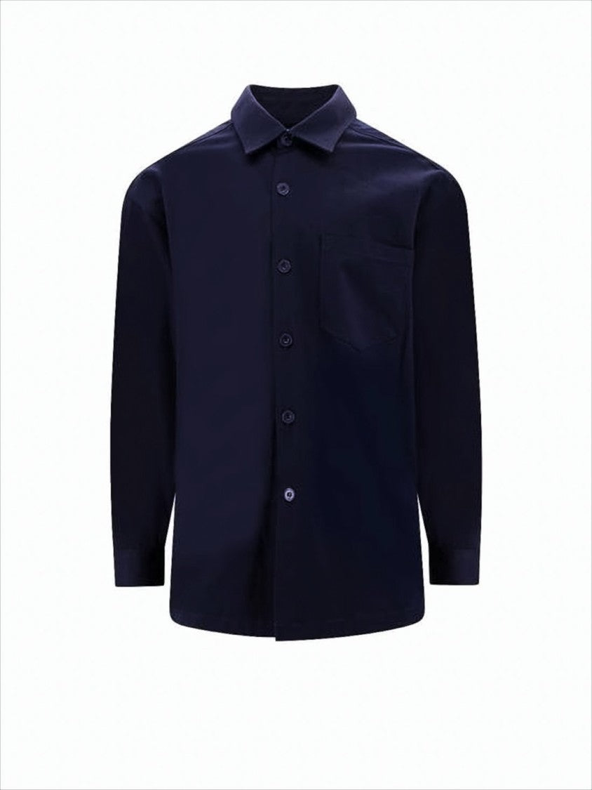Ami Paris Classic Blue Button-Up Shirt With Embroidered Detail