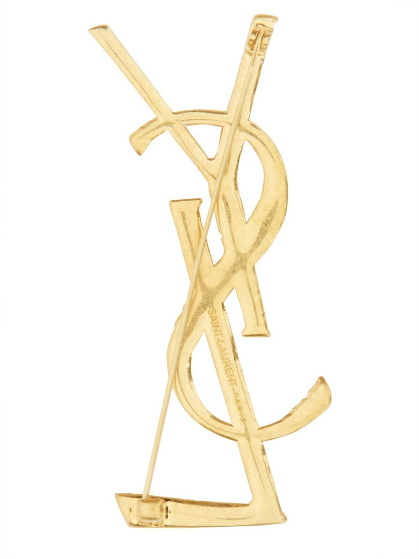 Saint Laurent Intertwined Brass Brooch With Textured Finish