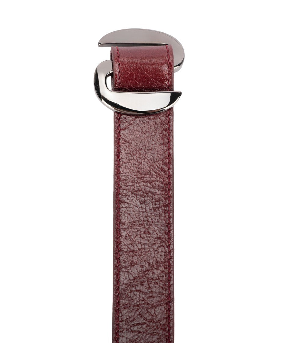 Orciani Sculptural Silver Buckle Burgundy Leather Belt