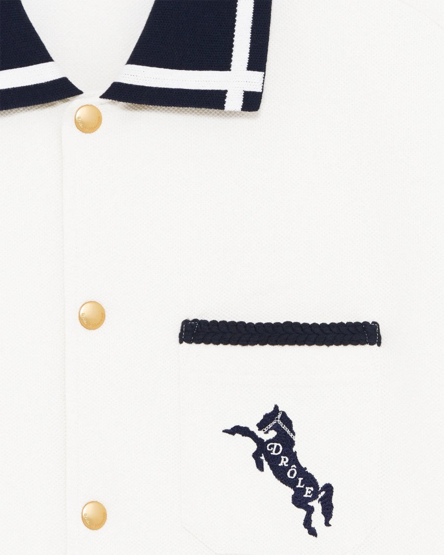 Drôle De Monsieur White Cheval Embroidered Cotton Piqué Shirt