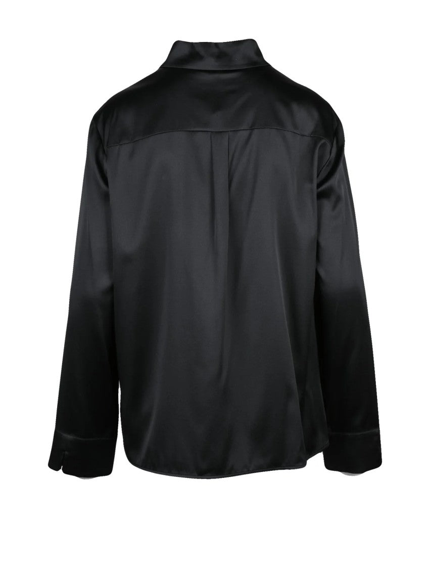 Mm By Max Mara Black Stretch Silk Satin Shirt