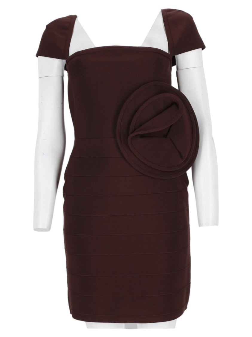 Rotate Sculptural Floral Applique Fitted Stretch Mini Dress