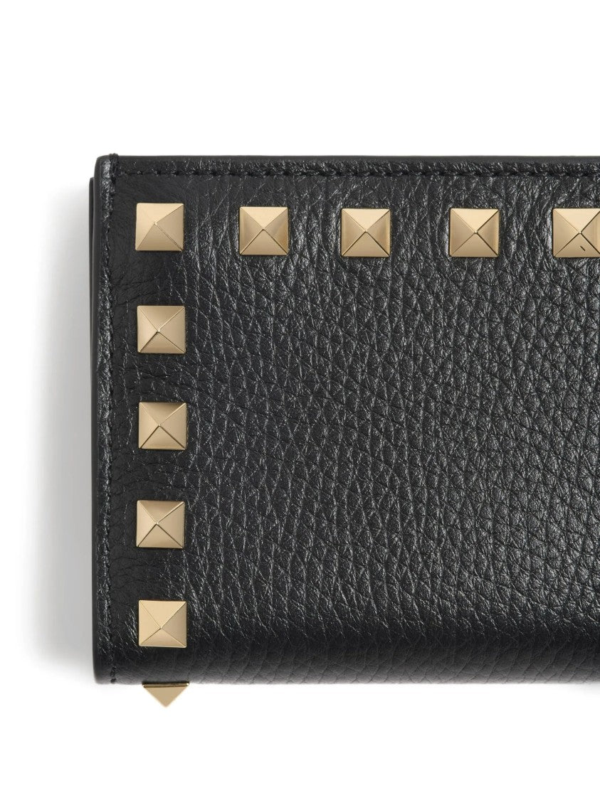 Valentino Black French Wallet Textured Studded Wallet