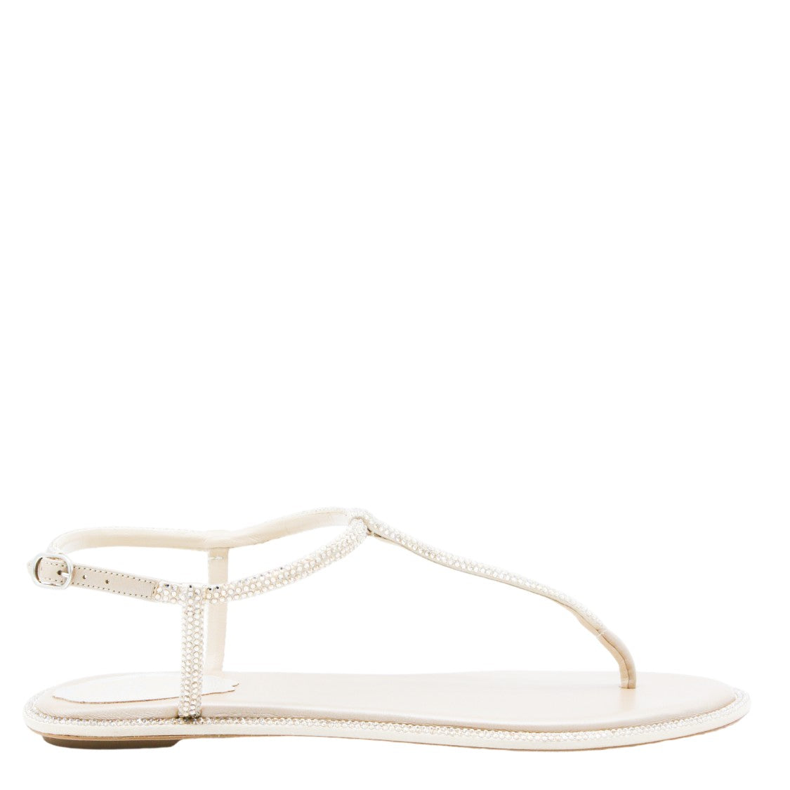 René Caovilla T-Strap Flat Sandals With Sparkling Embellishments