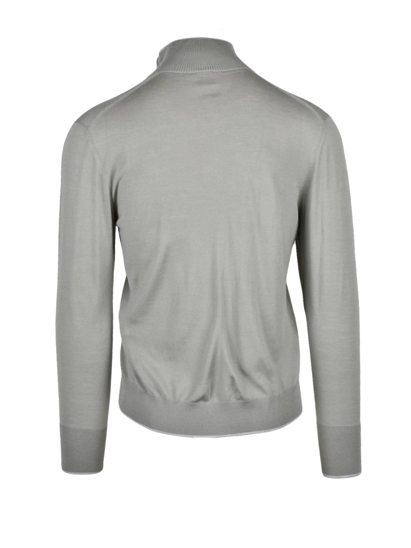 Eleventy Sage Green Men Wool Zip Cardigan