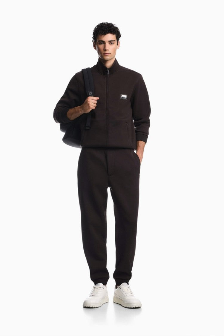 Emporio Armani Dark Brown Logo Plate Stand-Collar Modal Sweatshirt