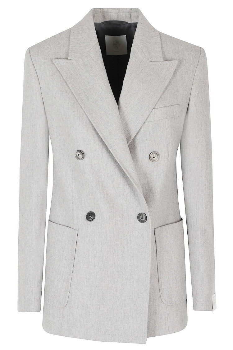 Eleventy Gray Double-Breasted Lapel Padded Shoulders Wool-Blend Blazer