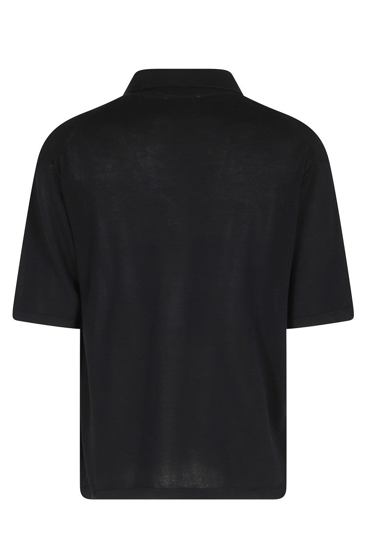 Roberto Collina Black Short Sleeve Ribbed Trim Cotton Polo Shirt