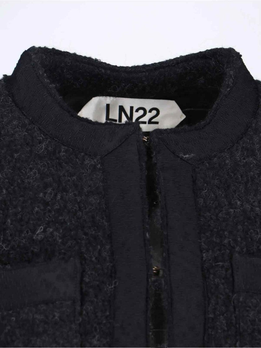 Ln22 Textured Wool Blend Jacket With Round Neckline