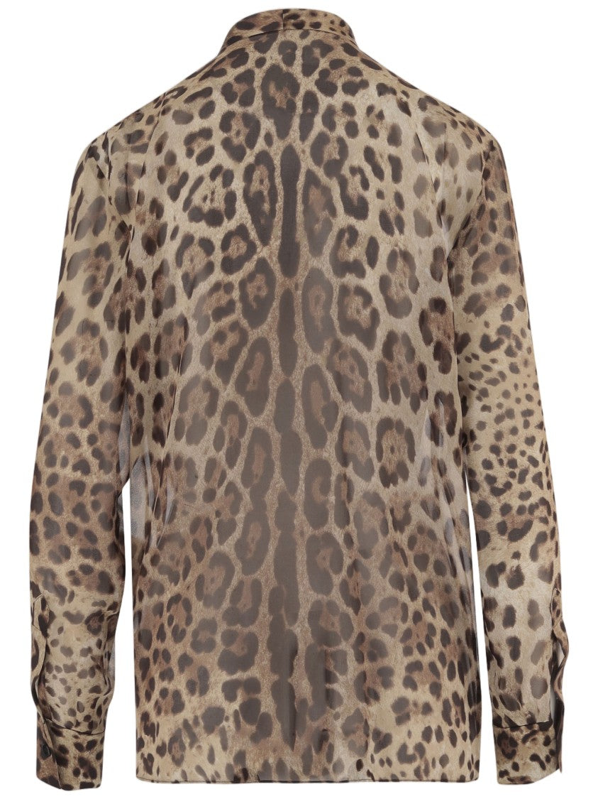 Dolce & Gabbana Georgette Shirt With Bow Neckline And Animal Print