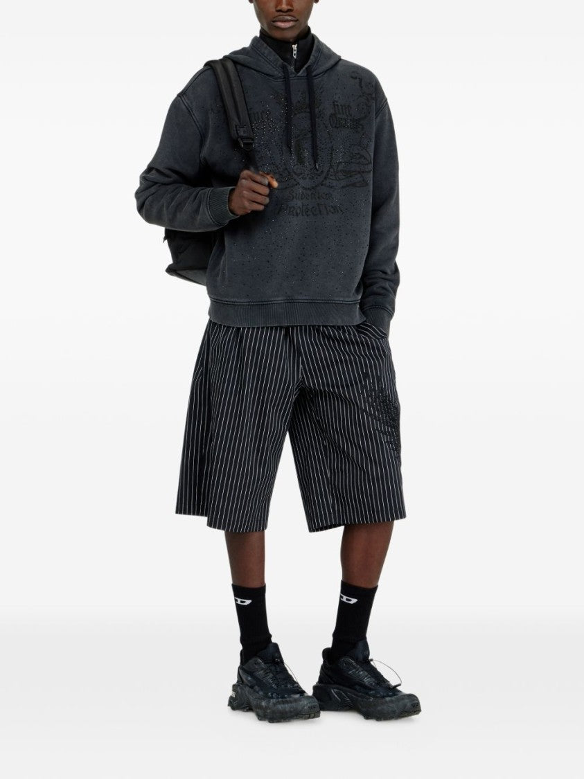 Diesel Relaxed Fit Dark Charcoal Hoodie With Embossed Design
